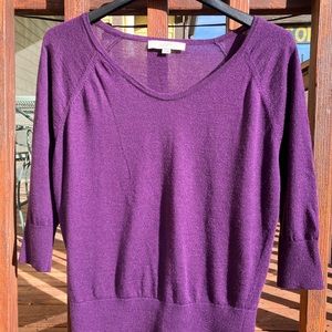 Loft women’s size Medium eggplants sweater. 3/4 length sleeve with ribbed waist.